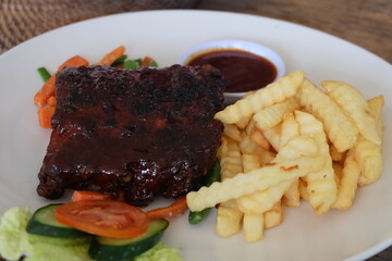 Pork ribs and bbq steak in Bali 