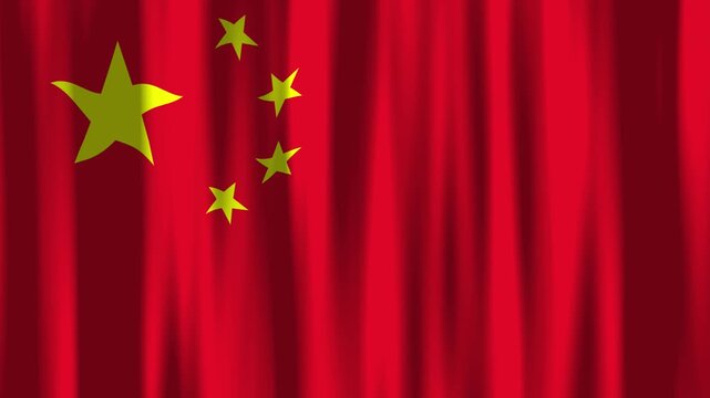 Drapeau avec les couleurs officielles de la Chine flottant dans le vent pour une illustration concernant le tourisme, le patriotisme, la culture, le voyage, la nourriture, la soci&eacute;t&eacute; ou les actualit&eacute;s