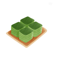 Traditional Thai Layer Cake Dessert (Khanom Chan) on Wooden Tray