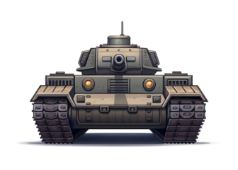 Heavy artillery tank, side perspective, realistic 3D textures, white.