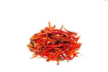 Dried chili pepper, chillies spicy. Isolated on white background 