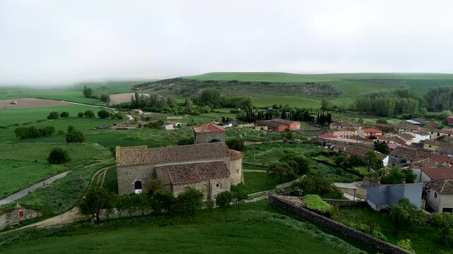 Aerial view of the Church of San Fructuoso in Valoria del Alcor, Palencia
