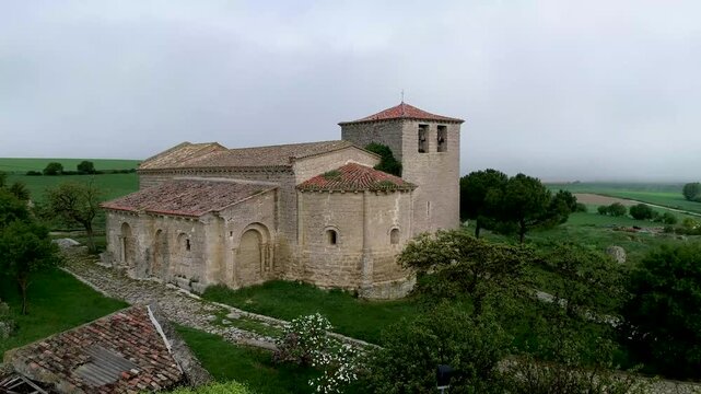 Aerial view of the Church of San Fructuoso in Valoria del Alcor, Palencia