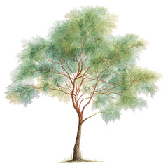 Casuarina tree with needle-like foliage and slender trunk on transparent background