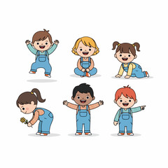 Cute Cartoon Style Illustration of Diverse Baby Collection Character Set