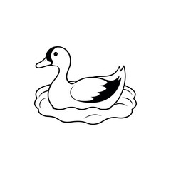 Black and white illustration of a duck swimming in the water peacefully silhouette vector 