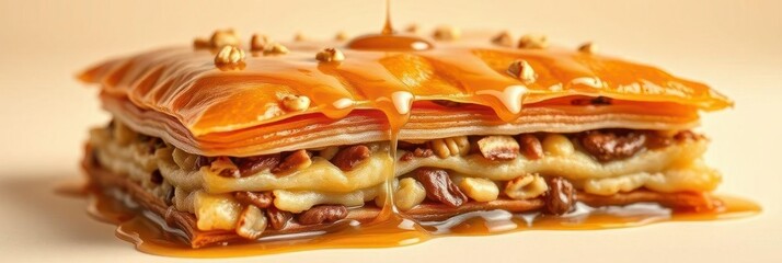 Golden Baklava on Pastel Background