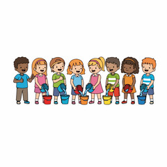 Cartoon Style Diverse Group of Children Playing Together Illustration Graphic