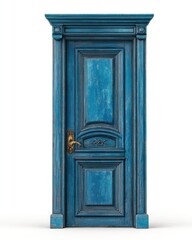 Obraz premium Antique blue door against white background