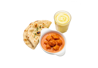 Indian Cuisine: Butter Chicken, Naan Bread and Mango Lassi