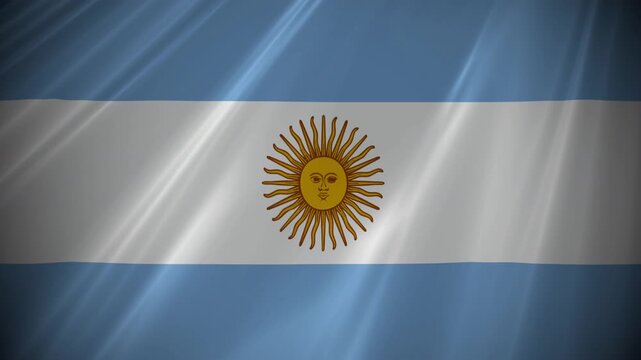 Argentina flag featuring three equal horizontal bands of light blue and white and the Sol De Mayo or Sun of May symbol in the centre national Argentinian banner  waving and rippling the wind 4K