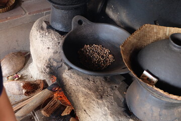 Coffee beans roasted in a traditional way in Ubud,  Bali, Indonesia 