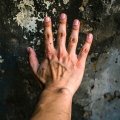 Dirty hand on weathered wall