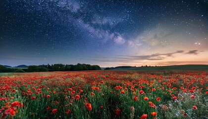serene nighttime poppy field under starry