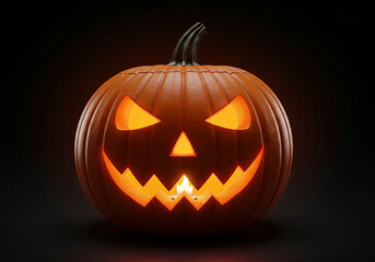 A high-resolution glowing Halloween pumpkin jack-o'-lantern icon with sharp realistic details, perfect for festive decorations and design elements, Ai Generate.