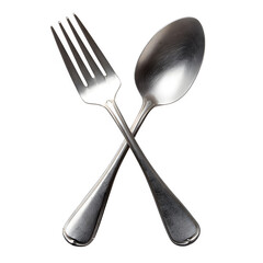 A metal fork and spoon crossed, isolated on white background