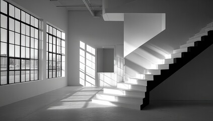 Obraz premium Modern industrial interior with stairwell