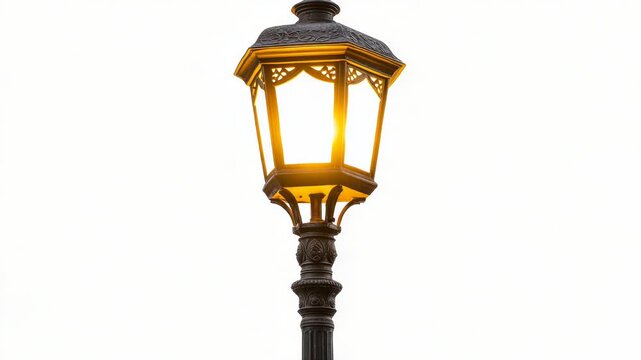 A typical city street lamppost with a clock face on top, suitable for use in urban settings or as a symbol