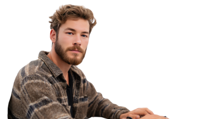 Thoughtful Profile: A portrait of a man exudes confidence and contemplation. His gaze is steady, his presence commanding. He projects an air of authority and charisma. 