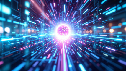 Obraz premium Futuristic Digital Space with Dynamic Light Effects