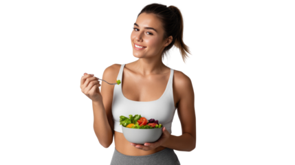 Healthy Eating: A radiant young woman savoring a colorful salad. A lifestyle of healthy eating and self-care, promoting vitality and wellness.