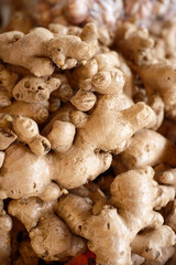 Basket full of fresh ginger roots