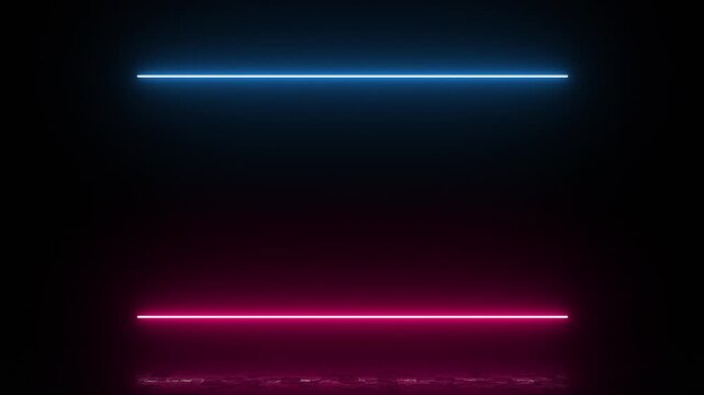 Seamless looped holographic rectangle picture frame with neon dual color lighting, futuristic glowing 4K video animation for overlay and copy space design