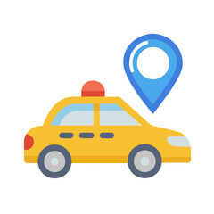 Naklejka premium Yellow taxi with pin icon
