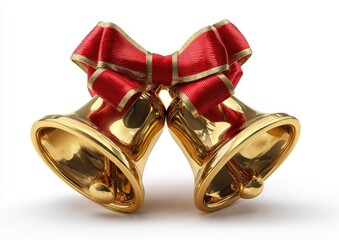 Gold Christmas bells with a red ribbon