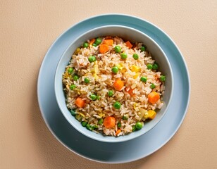 Healthy vegetarian meal featuring fried rice and assorted veggies