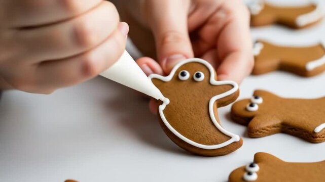 Decorating gingerbread cookies festive food preparation and holiday baking