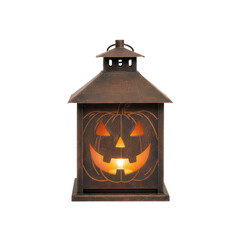 Glowing Halloween Pumpkin Lantern on White Background