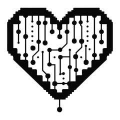  vector illustration stylish heart with circuit board pattern inside.