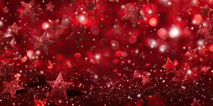 Red festive background with stars and bokeh