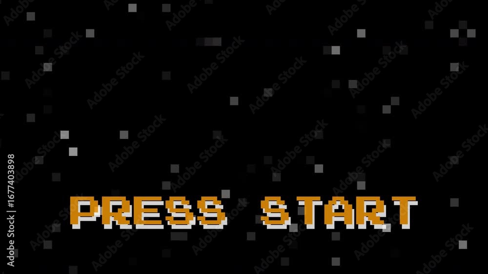 Poster retro video game press start pixel screen – 8 bit animation template for arcade game assets