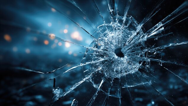 Shattered glass window with a dark background