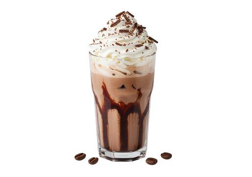 Iced Mocha Coffee in Glass with Whipped Cream & Chocolate