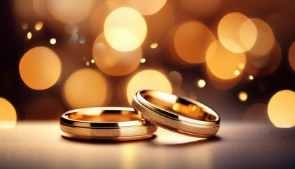 two gold wedding ring on bokeh background