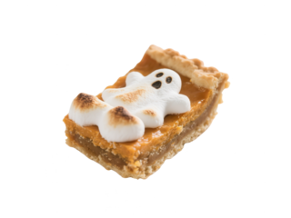 Halloween Pumpkin Pie Slice Topped with Marshmallow Ghost