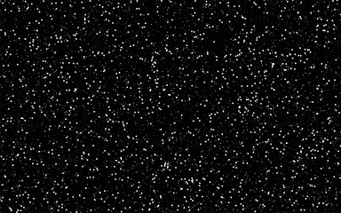 This image is a stark black background scattered with a dense field of small, white dots of varying sizes. The dots are distributed randomly, creating a pattern that resembles a star-filled night sky.