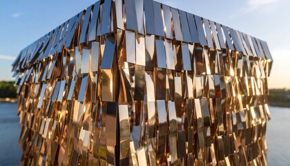 Structure Covered in Shiny Metallic Strips Reflecting Sunlight