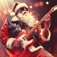 Obraz premium Santa rocking at festive concert Generative AI