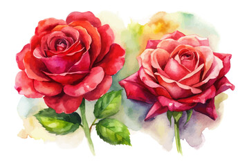 Watercolor red rose bouquets