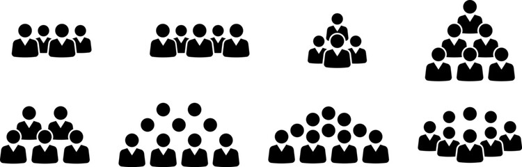 Set of people icon representing group size. Team people. User profile symbol. Group of people or group of users collection. Persons symbol. Employee people. Team worker. Vector