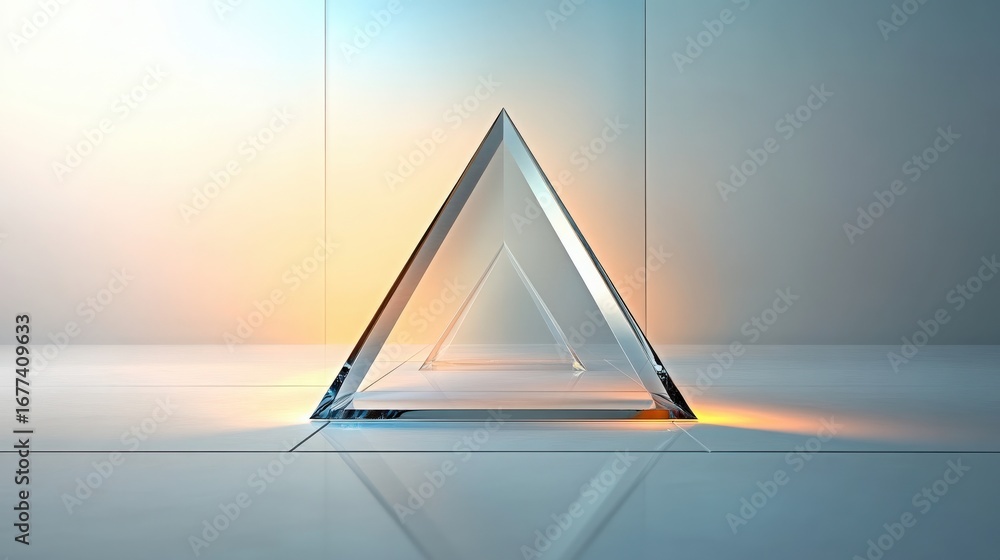 Wall mural triangular glass prism on tiled surface with gradient background