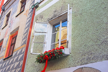 Christmas decorations for windows, Cesky Krumlov, Czech Republic