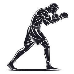 Fototapeta premium Muscular Boxer in Fighting Stance boxing silhouette