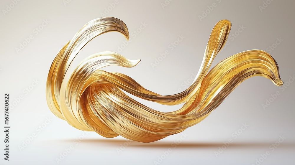 Poster golden abstract brushstroke swirl floating on light background with smooth flowing texture and elega
