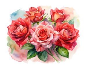 Watercolor red rose bouquets