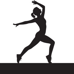 Silhouette of a woman in sportswear performing a dynamic pose against a white background studio shot